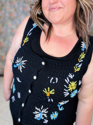 Aggie Floral Open Knit Vest Cardigan plus size clothing