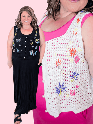Aggie Floral Open Knit Vest Cardigan plus size clothing