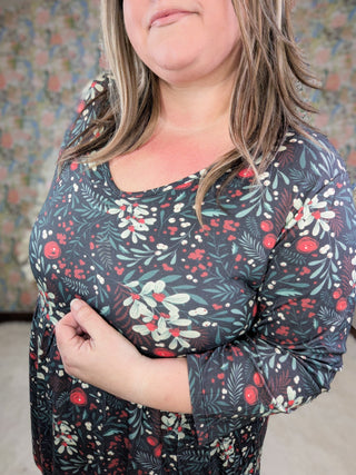 Ainsley Mini Ruffle 3/4 Sleeve in Holiberry in Black-2- Long Sleeve Tops-MICHELLE MAE-Styled by Stacked - A Plus Size Women's Boutique in Lakeville, MN