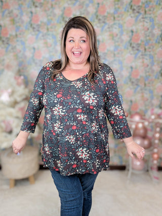 Ainsley Mini Ruffle 3/4 Sleeve in Holiberry in Black-2- Long Sleeve Tops-MICHELLE MAE-Styled by Stacked - A Plus Size Women's Boutique in Lakeville, MN