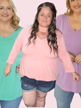 Ainsley 3/4 Sleeve Babydoll in Solids (3 Colors)-2- Long Sleeve Tops-Michelle Mae-Styled by Stacked - A Plus Size Women's Boutique in Lakeville, MN