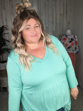 Ainsley 3/4 Sleeve Babydoll in Solids (3 Colors)-2- Long Sleeve Tops-Michelle Mae-Styled by Stacked - A Plus Size Women's Boutique in Lakeville, MN