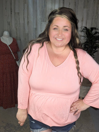 Ainsley 3/4 Sleeve Babydoll in Solids (3 Colors)-2- Long Sleeve Tops-Michelle Mae-Styled by Stacked - A Plus Size Women's Boutique in Lakeville, MN