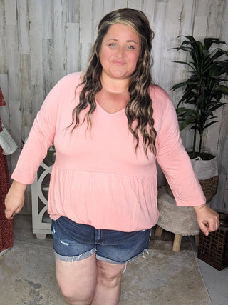 Ainsley 3/4 Sleeve Babydoll in Solids (3 Colors)-2- Long Sleeve Tops-Michelle Mae-Styled by Stacked - A Plus Size Women's Boutique in Lakeville, MN