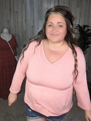 Ainsley 3/4 Sleeve Babydoll in Solids (3 Colors)-2- Long Sleeve Tops-Michelle Mae-Styled by Stacked - A Plus Size Women's Boutique in Lakeville, MN