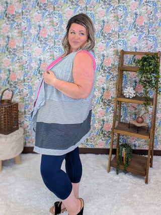 4- Overlayer Tops Aislinn Vest Cardigan in Stripes + Colorblock (5 Colors) plus size clothing