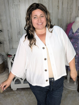 Alathea Lightweight Flowy Button Front Top (3 colors)-1- ShortSlv/Slvless Tops-WHITE BIRCH-Styled by Stacked - A Plus Size Women's Boutique in Lakeville, MN
