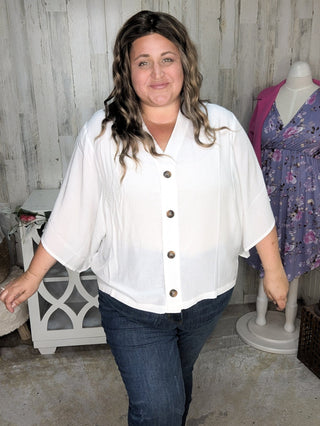 Alathea Lightweight Flowy Button Front Top (3 colors)-1- ShortSlv/Slvless Tops-WHITE BIRCH-Styled by Stacked - A Plus Size Women's Boutique in Lakeville, MN