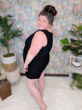 Alessia 3pc Cable Knit Set (Shorts, Top, Cardi) in Black-11- Dress/Romp/Jump-WHITE BIRCH-Styled by Stacked - A Plus Size Women's Boutique in Lakeville, MN