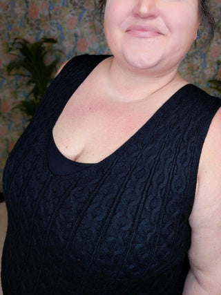 Alessia 3pc Cable Knit Set (Shorts, Top, Cardi) in Black-11- Dress/Romp/Jump-WHITE BIRCH-Styled by Stacked - A Plus Size Women's Boutique in Lakeville, MN