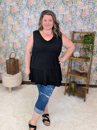 1- ShortSlv/Slvless Tops Alexa Tiered Vneck Tank in Solids plus size clothing