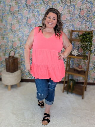 1- ShortSlv/Slvless Tops Alexa Tiered Vneck Tank in Solids plus size clothing