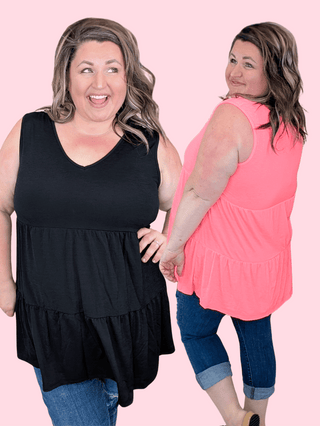 1- ShortSlv/Slvless Tops Alexa Tiered Vneck Tank in Solids plus size clothing