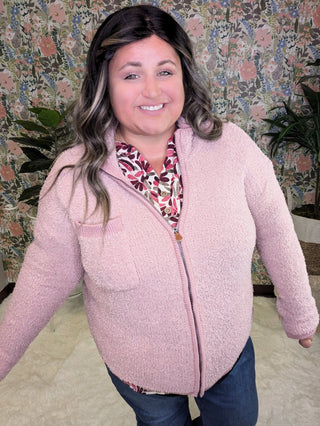 Alexia Soft Chenille Zip Up in Muted Mauve-4- Overlayer Tops-KORI-Styled by Stacked - A Plus Size Women's Boutique in Lakeville, MN
