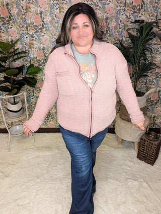 Alexia Soft Chenille Zip Up in Muted Mauve-4- Overlayer Tops-KORI-Styled by Stacked - A Plus Size Women's Boutique in Lakeville, MN