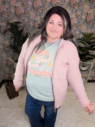 Alexia Soft Chenille Zip Up in Muted Mauve-4- Overlayer Tops-KORI-Styled by Stacked - A Plus Size Women's Boutique in Lakeville, MN