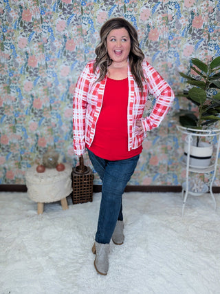 Alice Red and Pink Plaid Blazer-4- Overlayer Tops-HEIMISH-Styled by Stacked - A Plus Size Women's Boutique in Lakeville, MN