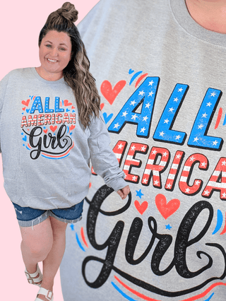 6- Graphic Tops All American Girl Crewneck Pullover DOORBUSTER plus size clothing