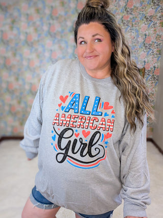 6- Graphic Tops All American Girl Crewneck Pullover DOORBUSTER plus size clothing