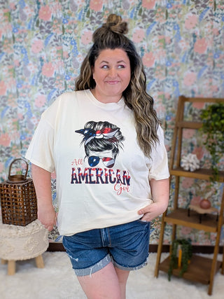 6- Graphic Tops All American Girl Tee on Cream plus size clothing