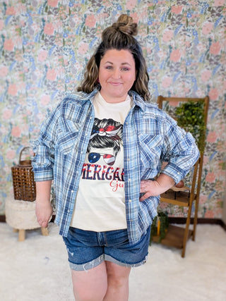 6- Graphic Tops All American Girl Tee on Cream plus size clothing