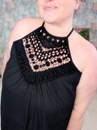 1- ShortSlv/Slvless Tops Allie Crochet Lace Top Tank in Ribbed Black plus size clothing