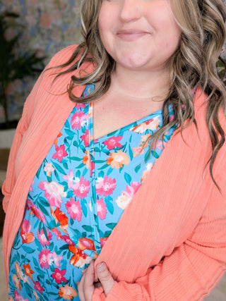 Allison Faux-Wrap Short Sleeve Dress in Turquoise Floral-11- Dress/Romp/Jump-MICHELLE MAE-Styled by Stacked - A Plus Size Women's Boutique in Lakeville, MN