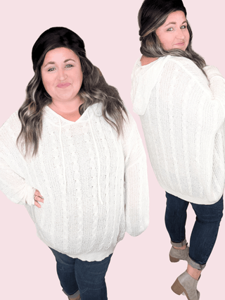 Allister Open Knit Cream Hooded Sweater-2- Long Sleeve Tops-WHITE BIRCH-Styled by Stacked - A Plus Size Women's Boutique in Lakeville, MN