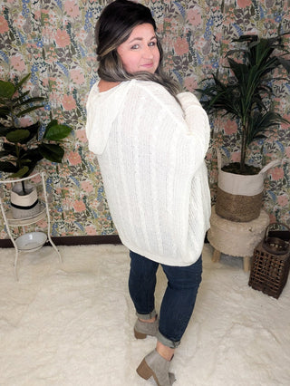 Allister Open Knit Cream Hooded Sweater-2- Long Sleeve Tops-WHITE BIRCH-Styled by Stacked - A Plus Size Women's Boutique in Lakeville, MN