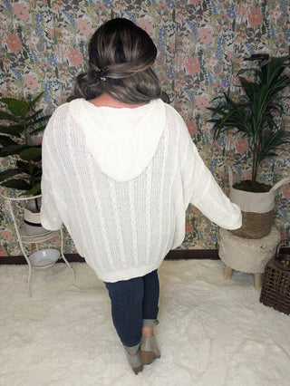 Allister Open Knit Cream Hooded Sweater-2- Long Sleeve Tops-WHITE BIRCH-Styled by Stacked - A Plus Size Women's Boutique in Lakeville, MN