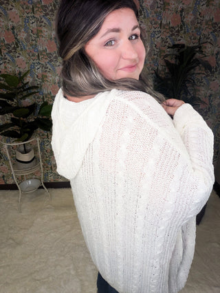 Allister Open Knit Cream Hooded Sweater-2- Long Sleeve Tops-WHITE BIRCH-Styled by Stacked - A Plus Size Women's Boutique in Lakeville, MN