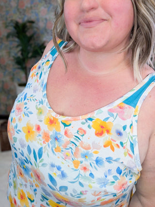 Alora Solid Accent Tank in Ivory Watercolor Floral-1- ShortSlv/Slvless Tops-MICHELLE MAE-Styled by Stacked - A Plus Size Women's Boutique in Lakeville, MN
