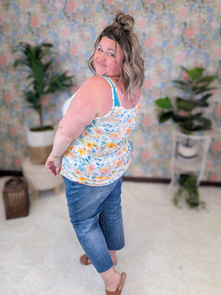 Alora Solid Accent Tank in Ivory Watercolor Floral-1- ShortSlv/Slvless Tops-MICHELLE MAE-Styled by Stacked - A Plus Size Women's Boutique in Lakeville, MN