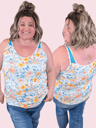 Alora Solid Accent Tank in Ivory Watercolor Floral-1- ShortSlv/Slvless Tops-MICHELLE MAE-Styled by Stacked - A Plus Size Women's Boutique in Lakeville, MN