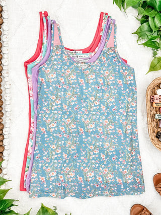 Alora Solid Scoop Tank w/Floral Shoulder Accent-1- ShortSlv/Slvless Tops-Michelle Mae-Styled by Stacked - A Plus Size Women's Boutique in Lakeville, MN