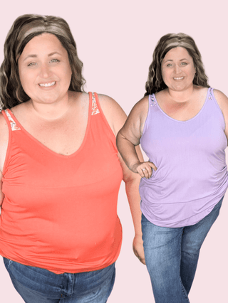Alora Solid Scoop Tank w/Floral Shoulder Accent-1- ShortSlv/Slvless Tops-Michelle Mae-Styled by Stacked - A Plus Size Women's Boutique in Lakeville, MN