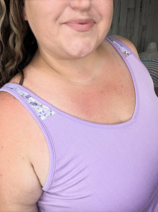 Alora Solid Scoop Tank w/Floral Shoulder Accent-1- ShortSlv/Slvless Tops-Michelle Mae-Styled by Stacked - A Plus Size Women's Boutique in Lakeville, MN