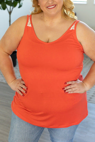 Alora Solid Scoop Tank w/Floral Shoulder Accent-1- ShortSlv/Slvless Tops-Michelle Mae-Styled by Stacked - A Plus Size Women's Boutique in Lakeville, MN