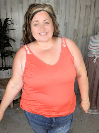 Alora Solid Scoop Tank w/Floral Shoulder Accent-1- ShortSlv/Slvless Tops-Michelle Mae-Styled by Stacked - A Plus Size Women's Boutique in Lakeville, MN