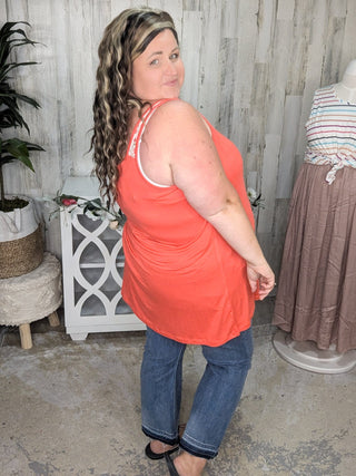 Alora Solid Scoop Tank w/Floral Shoulder Accent-1- ShortSlv/Slvless Tops-Michelle Mae-Styled by Stacked - A Plus Size Women's Boutique in Lakeville, MN