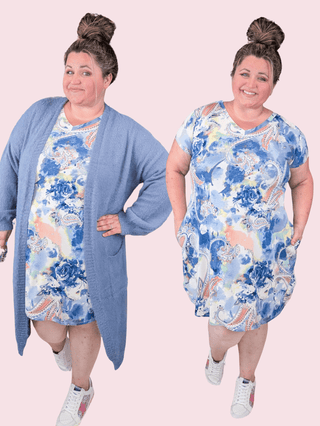 Amara Short Sleeve Tunic/Dress in Blue Mix Paisley-11- Dress/Romp/Jump-HEIMISH-Styled by Stacked - A Plus Size Women's Boutique in Lakeville, MN