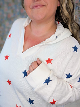 2- Long Sleeve Tops Americana Stars Vneck Hooded Top plus size clothing