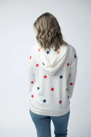 2- Long Sleeve Tops Americana Stars Vneck Hooded Top plus size clothing