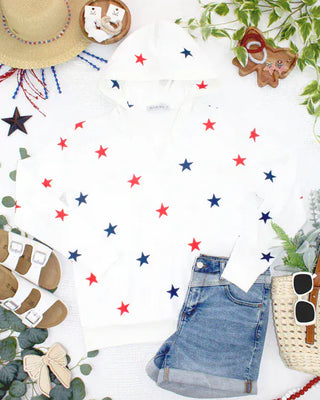 2- Long Sleeve Tops Americana Stars Vneck Hooded Top plus size clothing