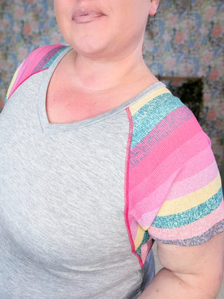 1- ShortSlv/Slvless Tops Amina Stripe Short Sleeve Raglan (2 Colors) plus size clothing