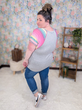 1- ShortSlv/Slvless Tops Amina Stripe Short Sleeve Raglan (2 Colors) plus size clothing