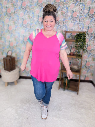 1- ShortSlv/Slvless Tops Amina Stripe Short Sleeve Raglan (2 Colors) plus size clothing