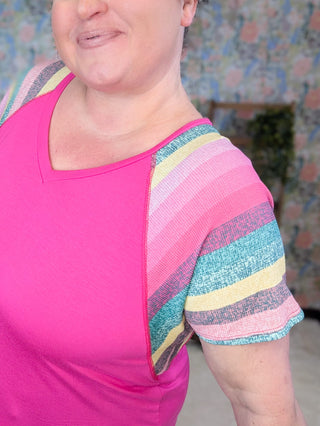 1- ShortSlv/Slvless Tops Amina Stripe Short Sleeve Raglan (2 Colors) plus size clothing