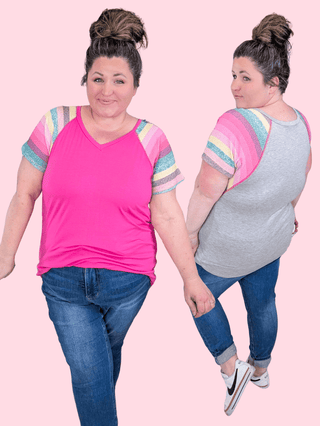 1- ShortSlv/Slvless Tops Amina Stripe Short Sleeve Raglan (2 Colors) plus size clothing