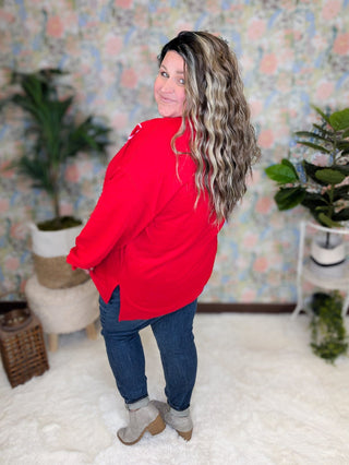 Amore Red Pullover w/Puff Hearts-2- Long Sleeve Tops-WHITE BIRCH-Styled by Stacked - A Plus Size Women's Boutique in Lakeville, MN